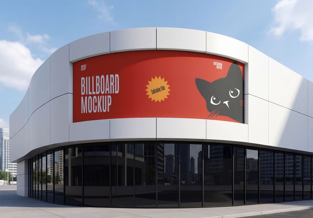 Realistic Curved Building Billboard Mockup PSD