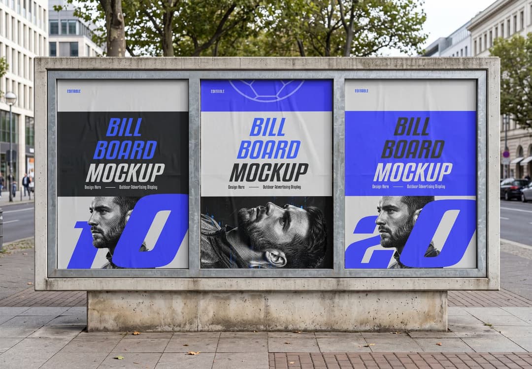 Three Panel City Billboard Mockup for Outdoor Advertising