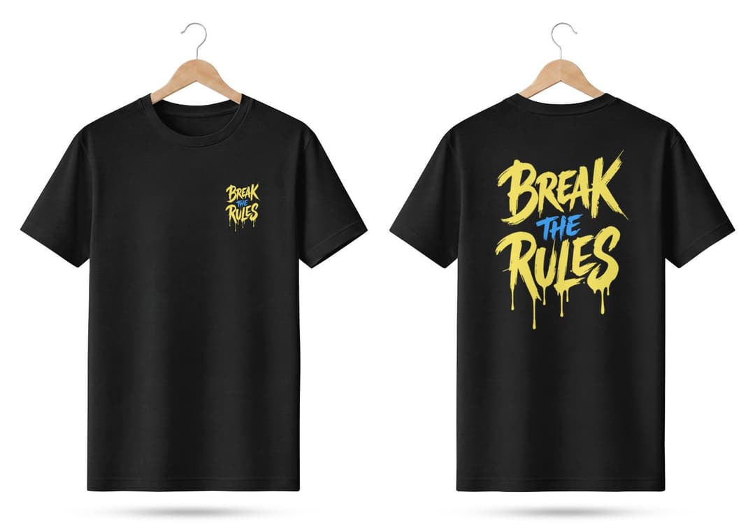 Men’s Black T-Shirt Front and Back Mockup with Wooden Hangers | MockupHive