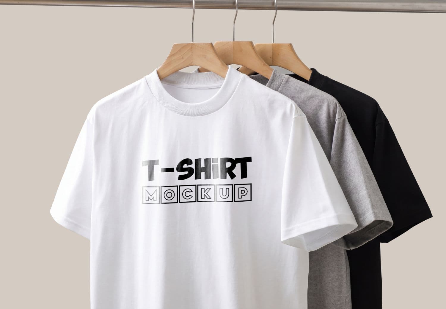 Layered Hanging T-Shirt Mockup with Three Colors