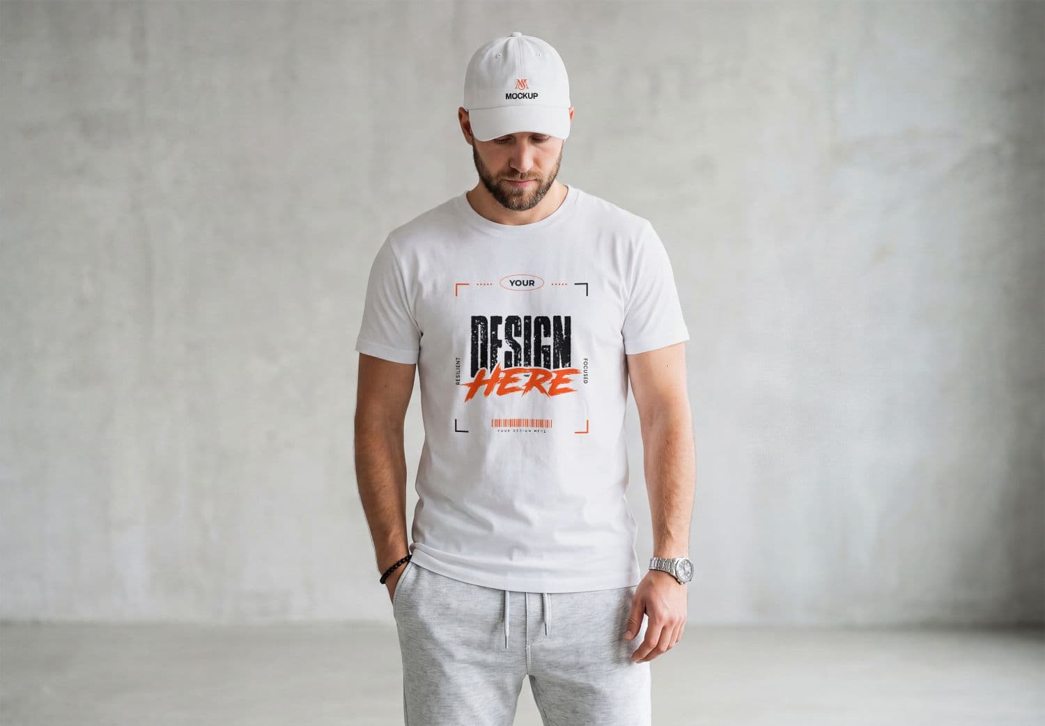 Realistic Male T-Shirt & Cap Mockup | MockupHive
