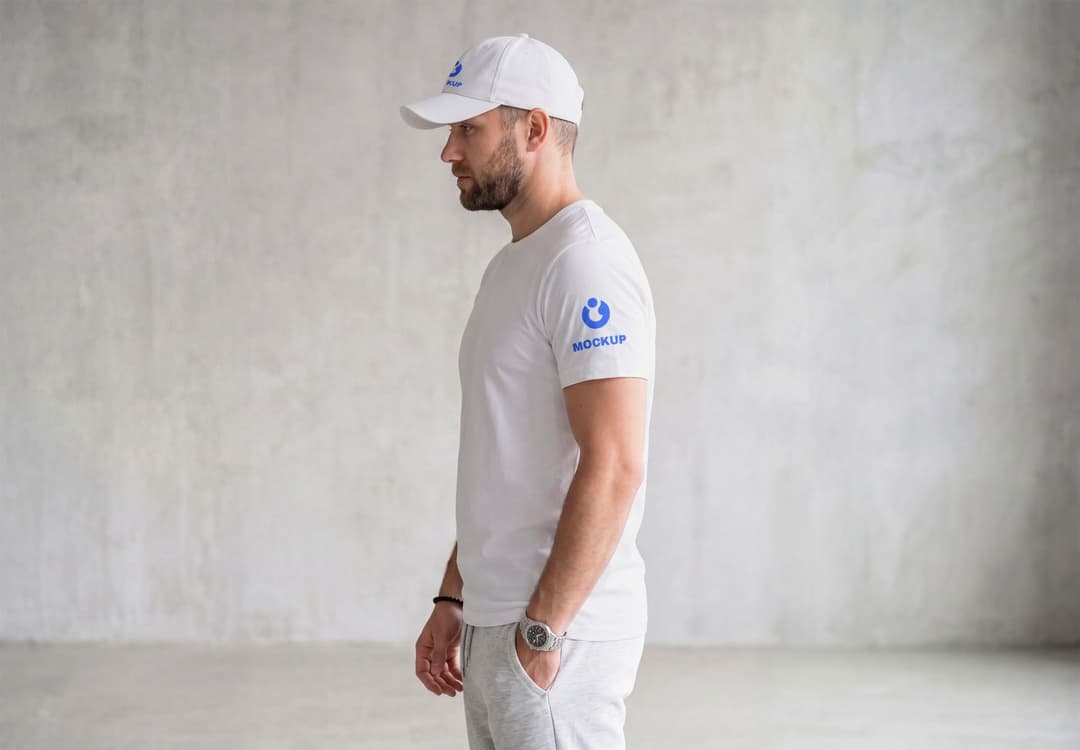 Realistic Side View T-Shirt & Cap Branding Mockup