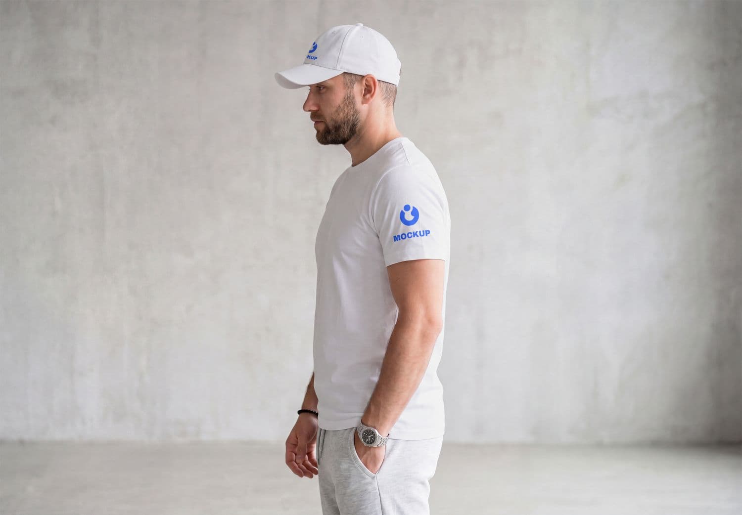 Realistic Side View T-Shirt & Cap Branding Mockup