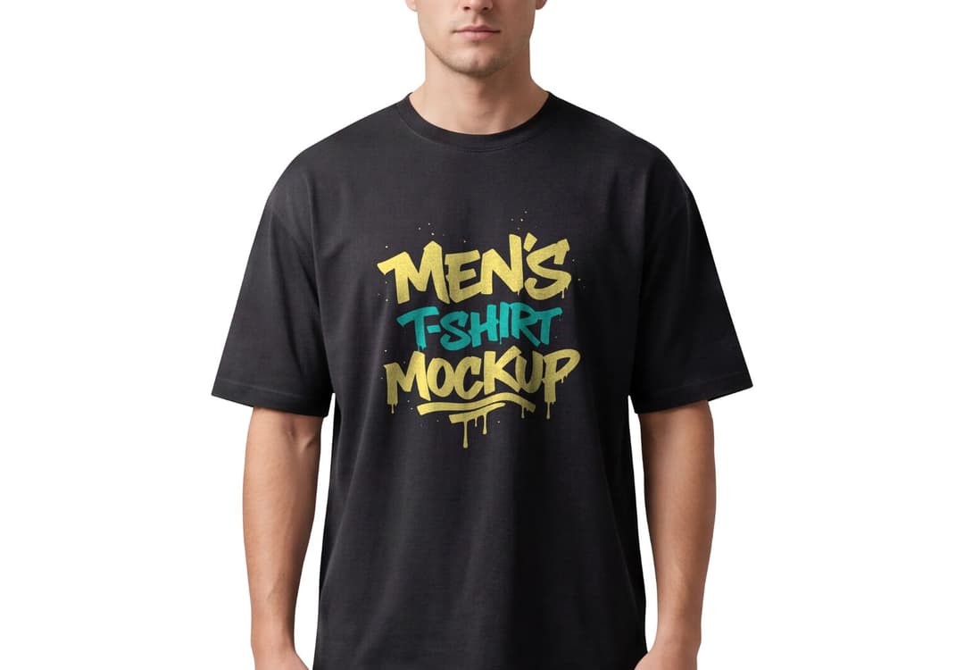 Realistic Men’s Black T-Shirt Mockup with Front View