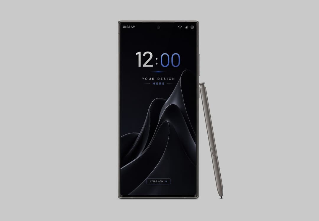 Premium Phone Screen Mockup with Stylus Pen