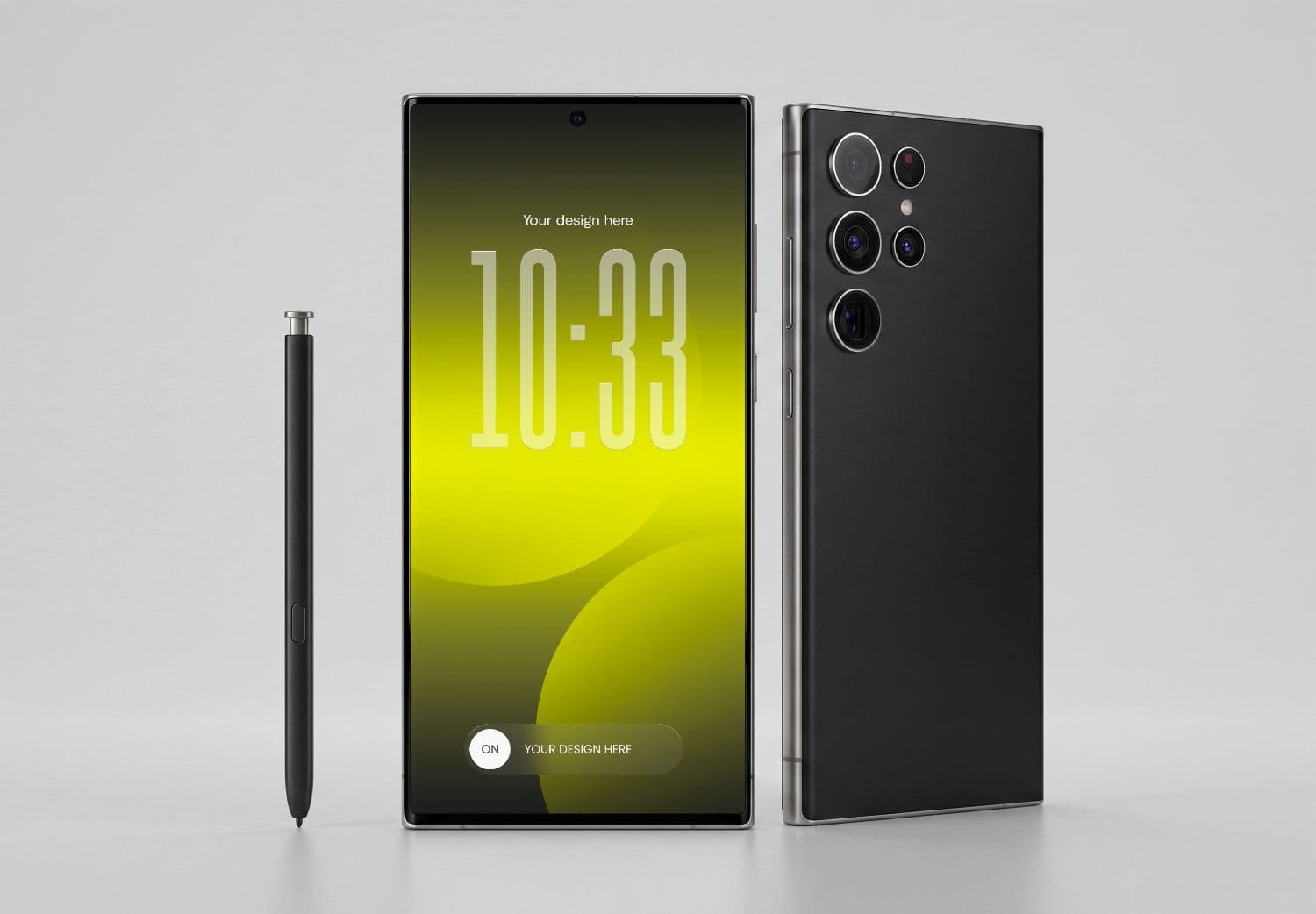 Samsung Galaxy Ultra Smartphone Mockup with Front, Back & S Pen View