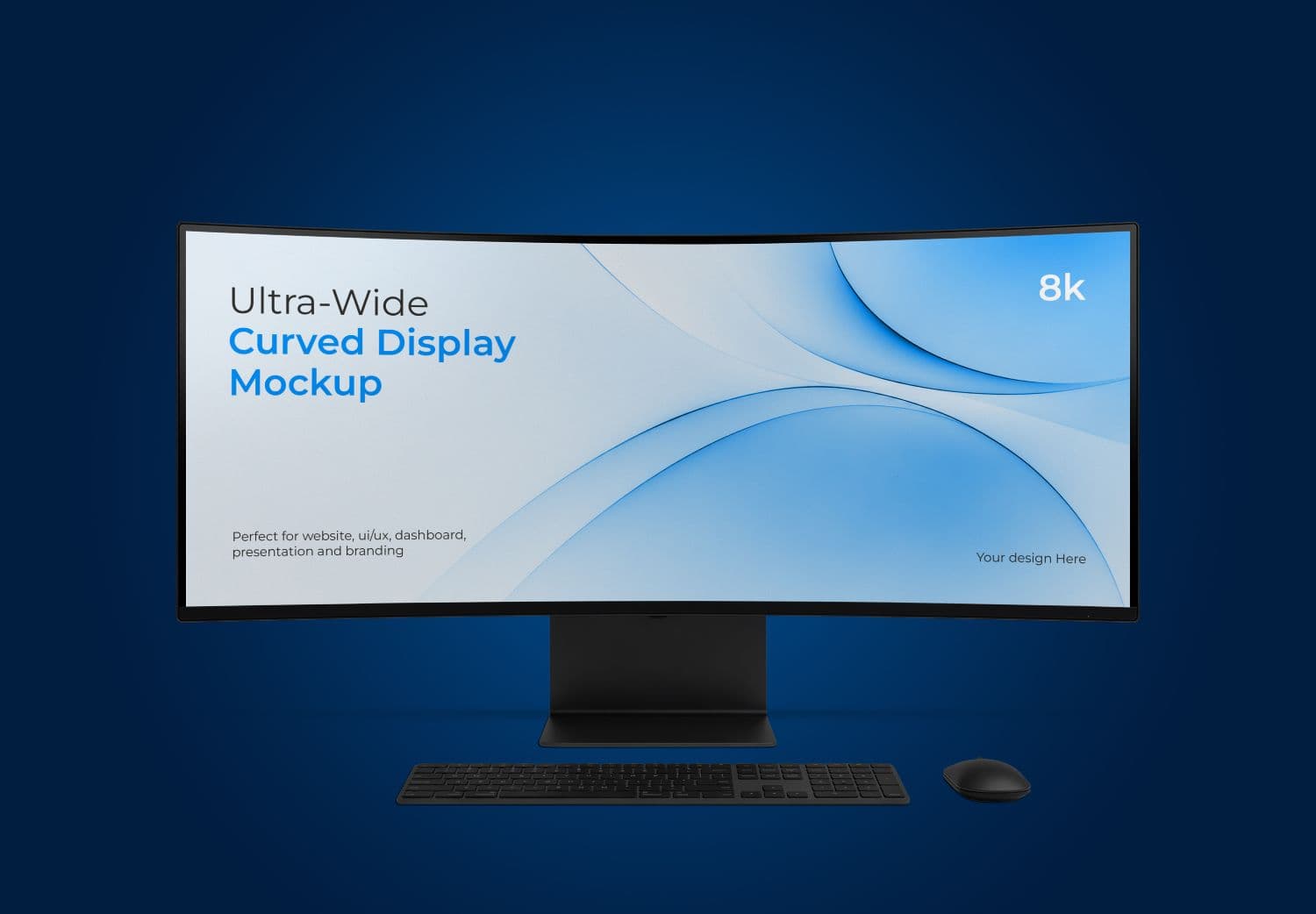 Ultra Wide Curved Monitor Mockup with Keyboard and Mouse