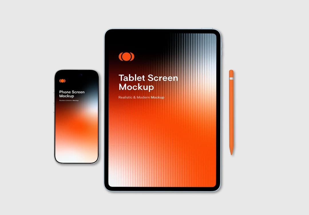 Modern Tablet and Smartphone Screen Mockup with Stylus
