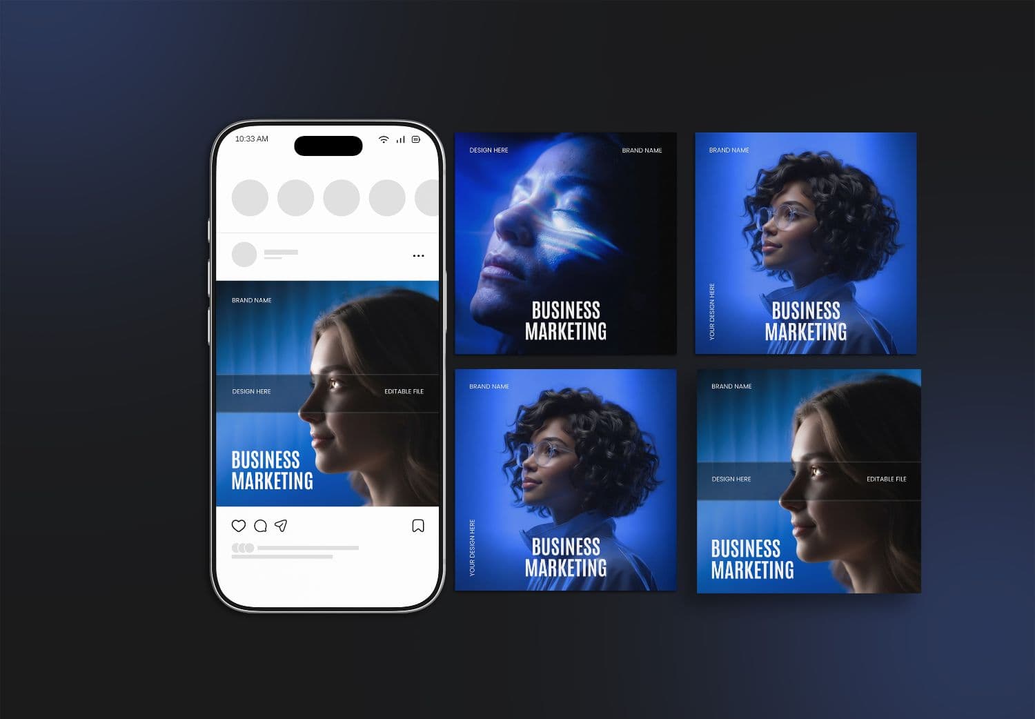 Business Marketing Social Media Mockup with Smartphone and Post Grid