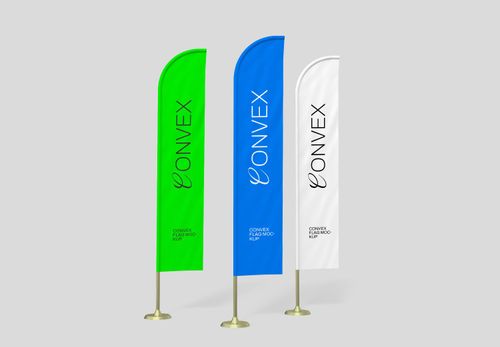 Triple Convex Flag Mockup - Minimalist Presentation for Events & Branding