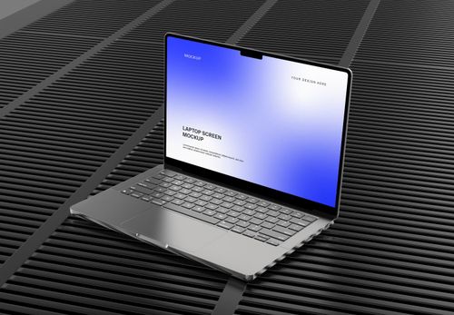 Blue Gradient Laptop Mockup - Editable PSD Template