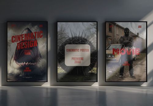 Cinematic Movie Poster Mockup Set - 3 Framed Designs for Film & Event Promotions