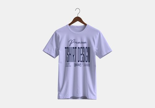 Premium White T-Shirt Mockup on Wooden Hanger - Clean Design Presentation