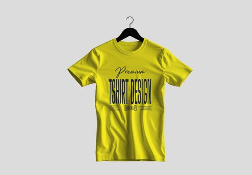 Vibrant Yellow T-Shirt Mockup on Black Hanger - Premium Design Presentation