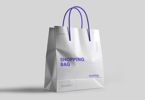 White Shopping Bag Mockup with Purple Handles - Premium Branding Template