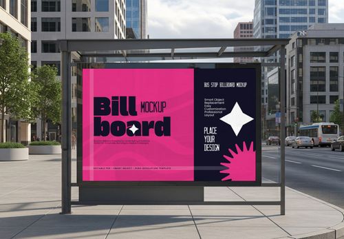Bus Stop Billboard Mockup - Realistic Urban Ad for Marketing & Branding