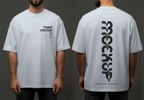 White T-Shirt Mockup on Male Model - Front & Back View for Design Presentation